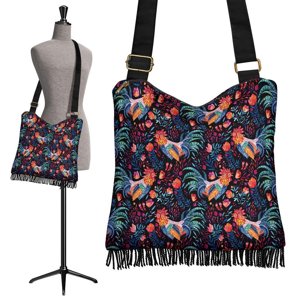 Rooster Hand Drawn Pattern Print Crossbody bags-grizzshop