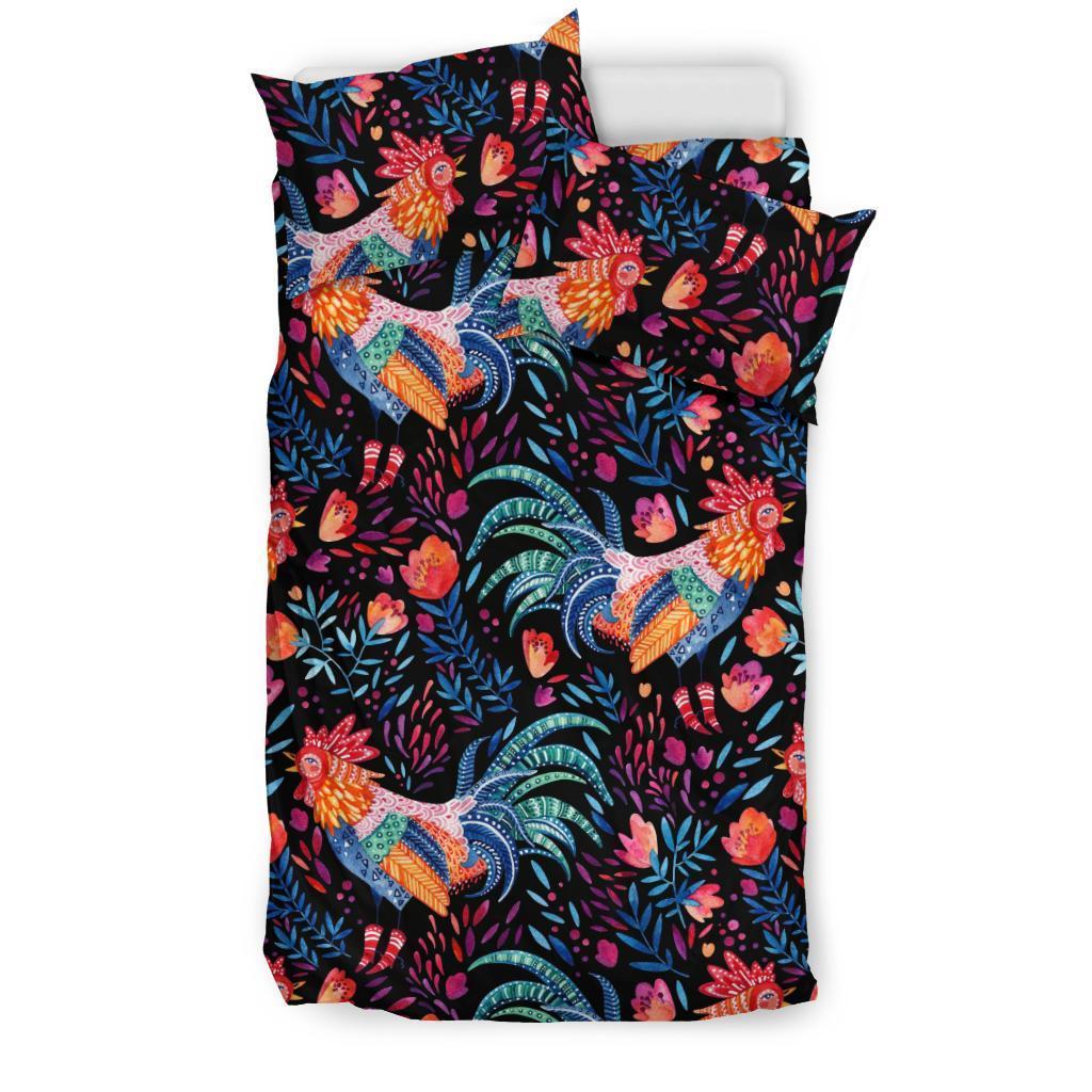 Rooster Hand Drawn Pattern Print Duvet Cover Bedding Set-grizzshop
