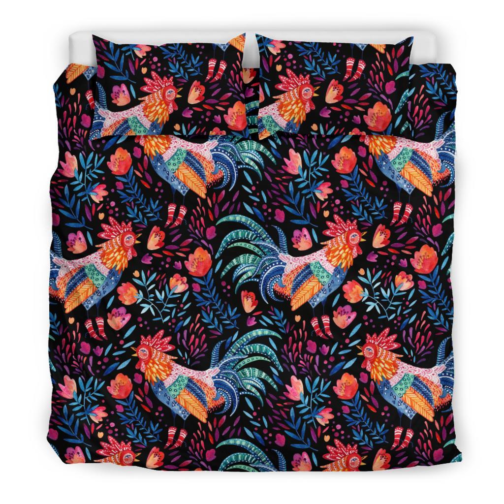 Rooster Hand Drawn Pattern Print Duvet Cover Bedding Set-grizzshop
