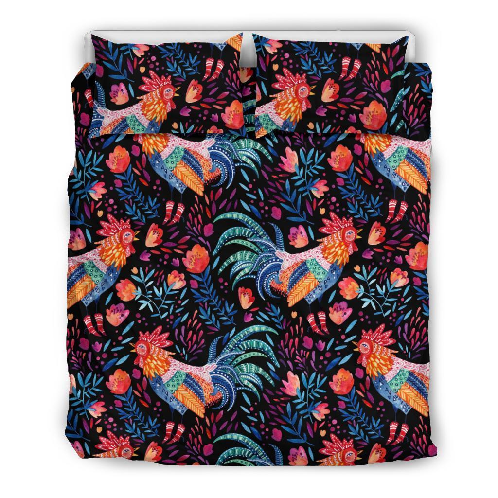 Rooster Hand Drawn Pattern Print Duvet Cover Bedding Set-grizzshop