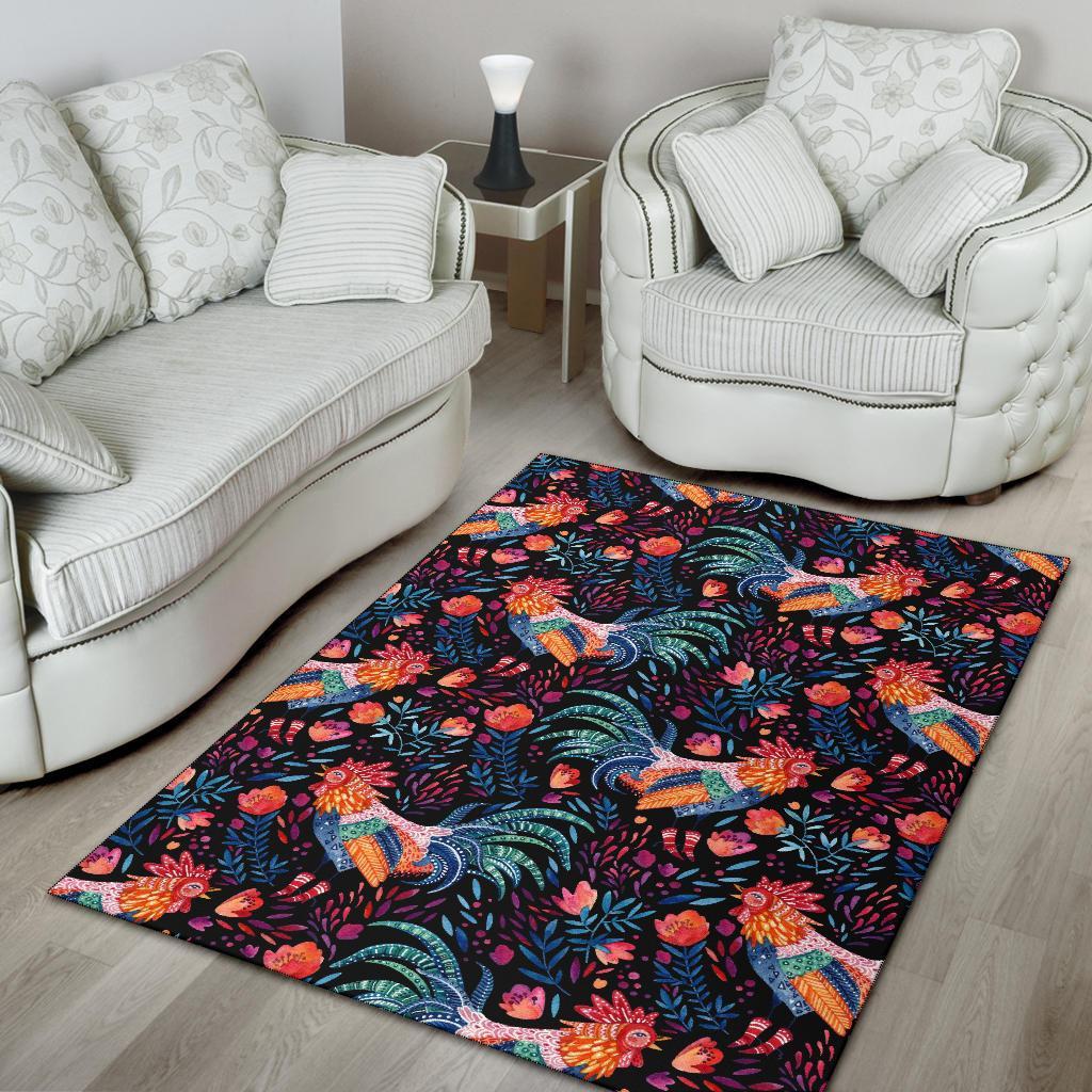 Rooster Hand Drawn Pattern Print Floor Mat-grizzshop