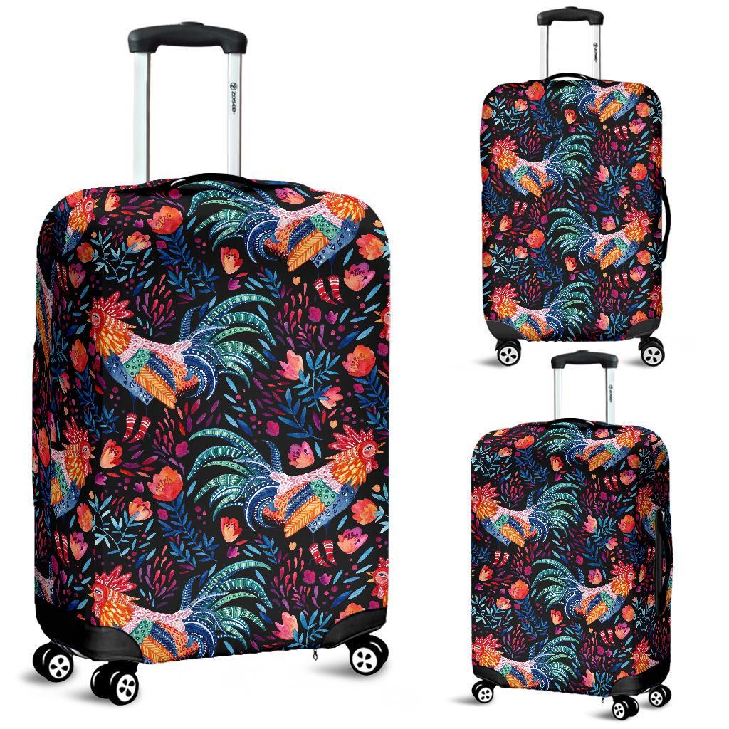 Rooster Hand Drawn Pattern Print Luggage Cover Protector-grizzshop