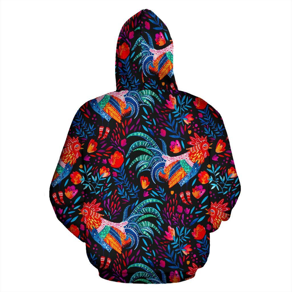 Rooster Hand Drawn Pattern Print Men Women Pullover Hoodie-grizzshop