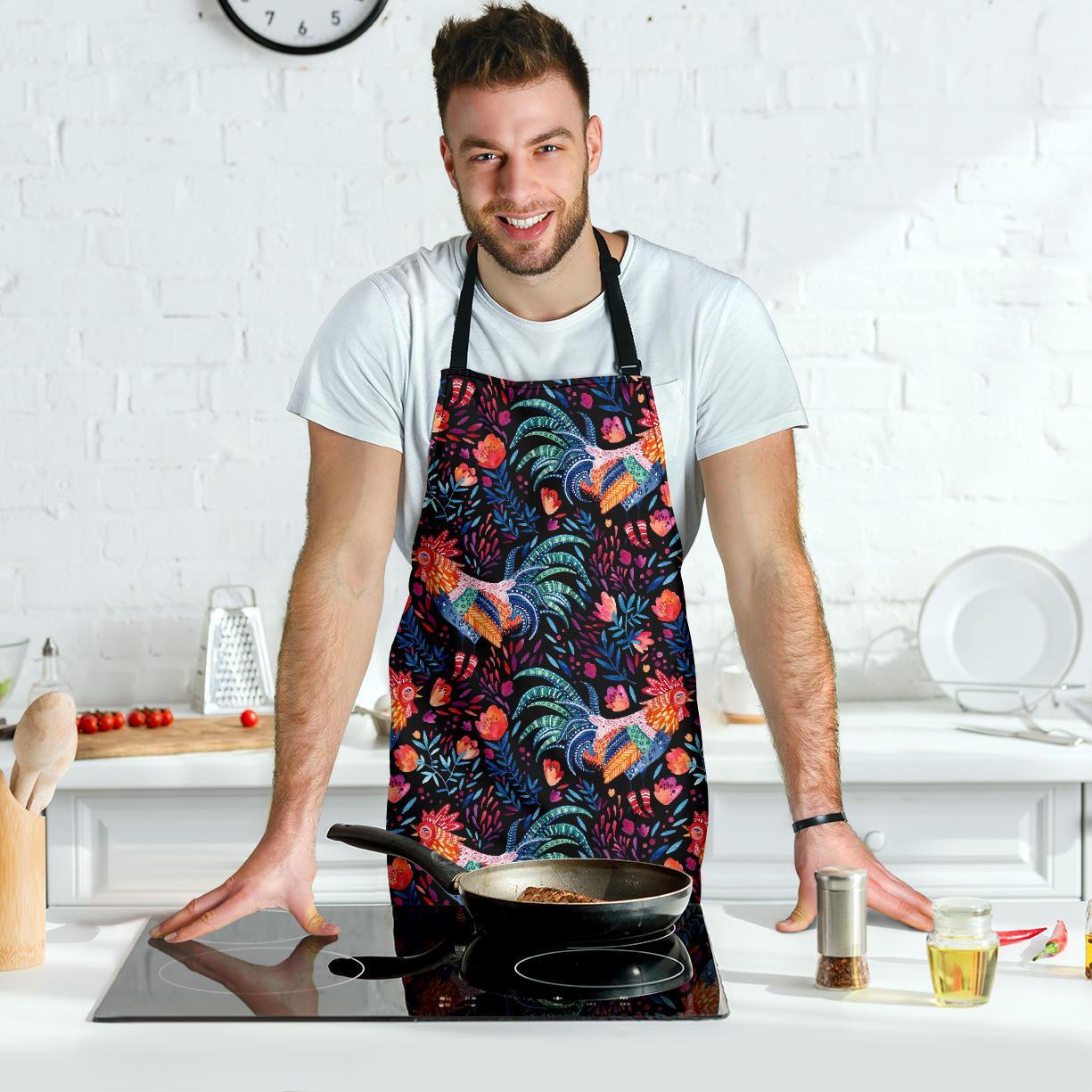 Rooster Hand Drawn Pattern Print Men's Apron-grizzshop