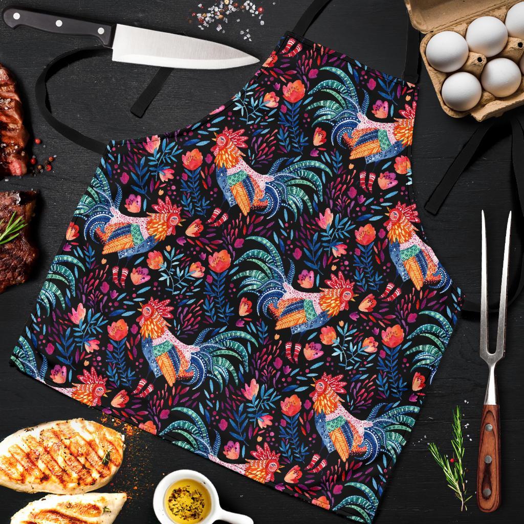 Rooster Hand Drawn Pattern Print Men's Apron-grizzshop