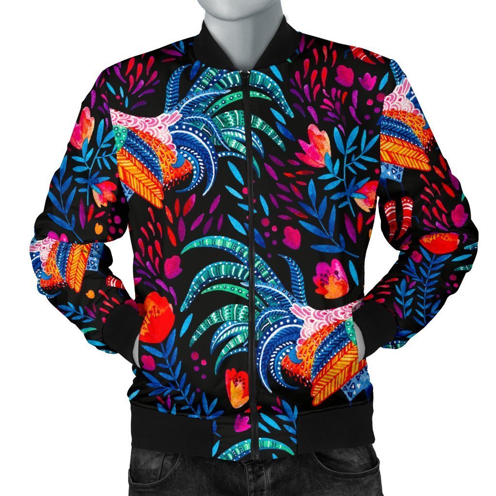 Rooster Hand Drawn Pattern Print Men's Bomber Jacket-grizzshop