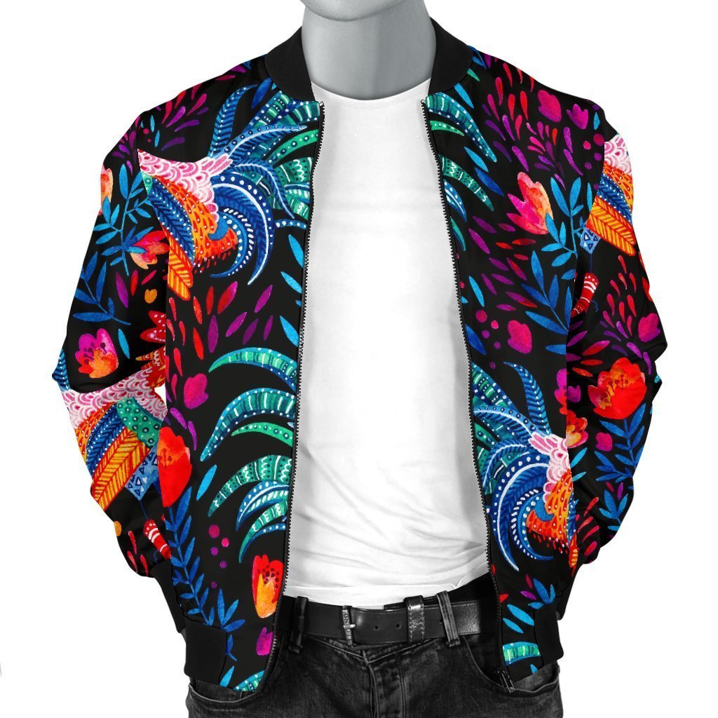 Rooster Hand Drawn Pattern Print Men's Bomber Jacket-grizzshop