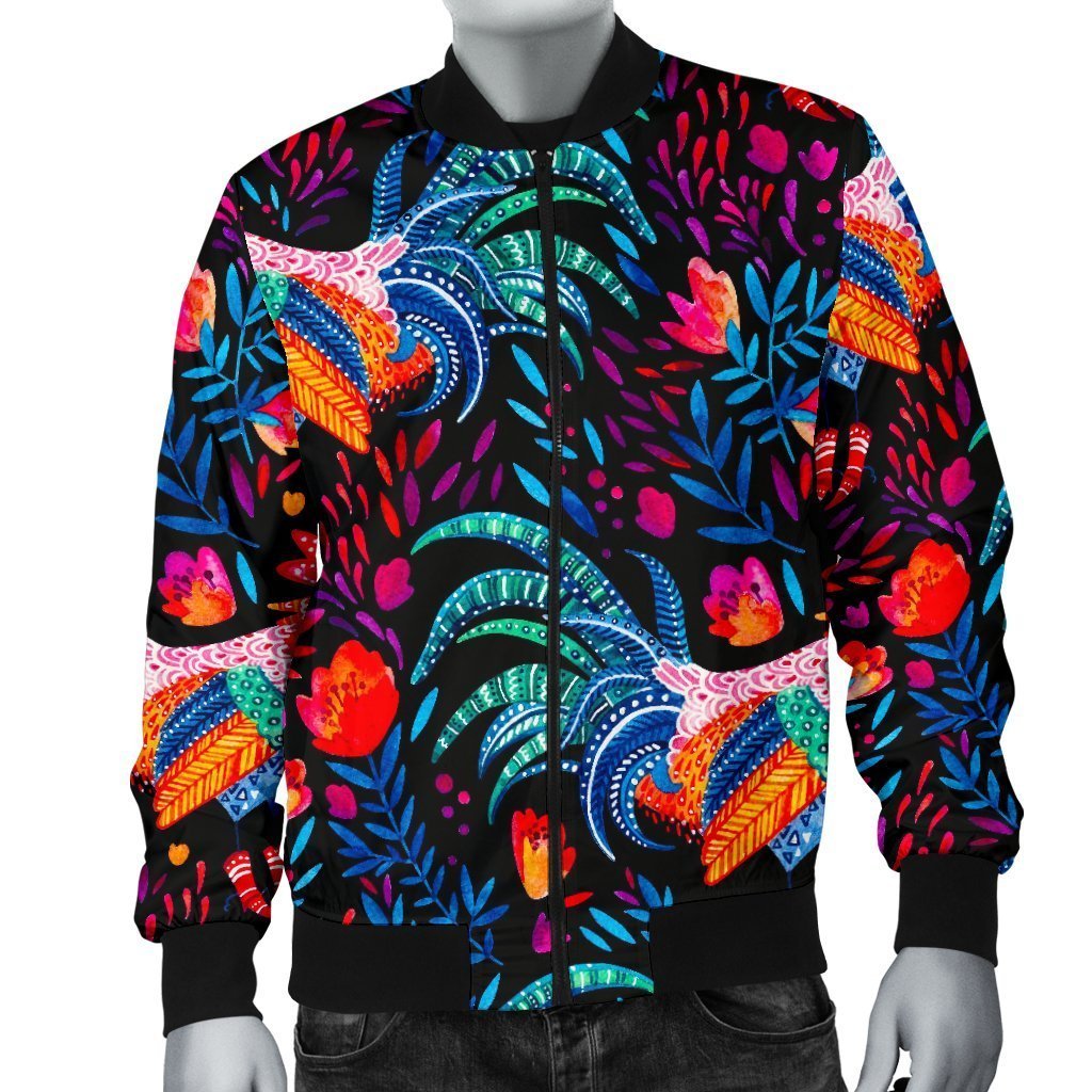 Rooster Hand Drawn Pattern Print Men's Bomber Jacket-grizzshop