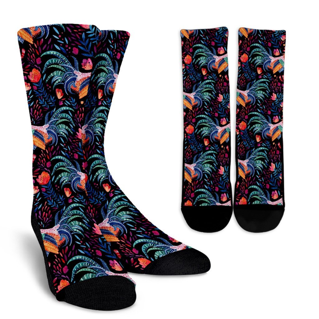 Rooster Hand Drawn Pattern Print Unisex Crew Socks-grizzshop