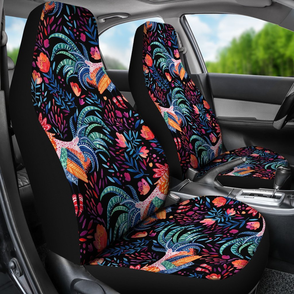 Rooster Hand Drawn Pattern Print Universal Fit Car Seat Covers-grizzshop