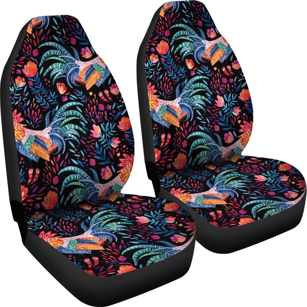 Rooster Hand Drawn Pattern Print Universal Fit Car Seat Covers-grizzshop