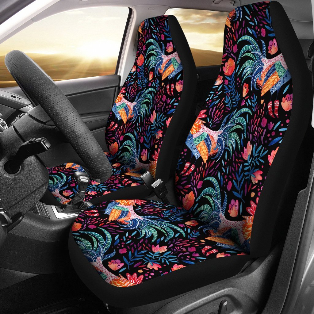 Rooster Hand Drawn Pattern Print Universal Fit Car Seat Covers-grizzshop