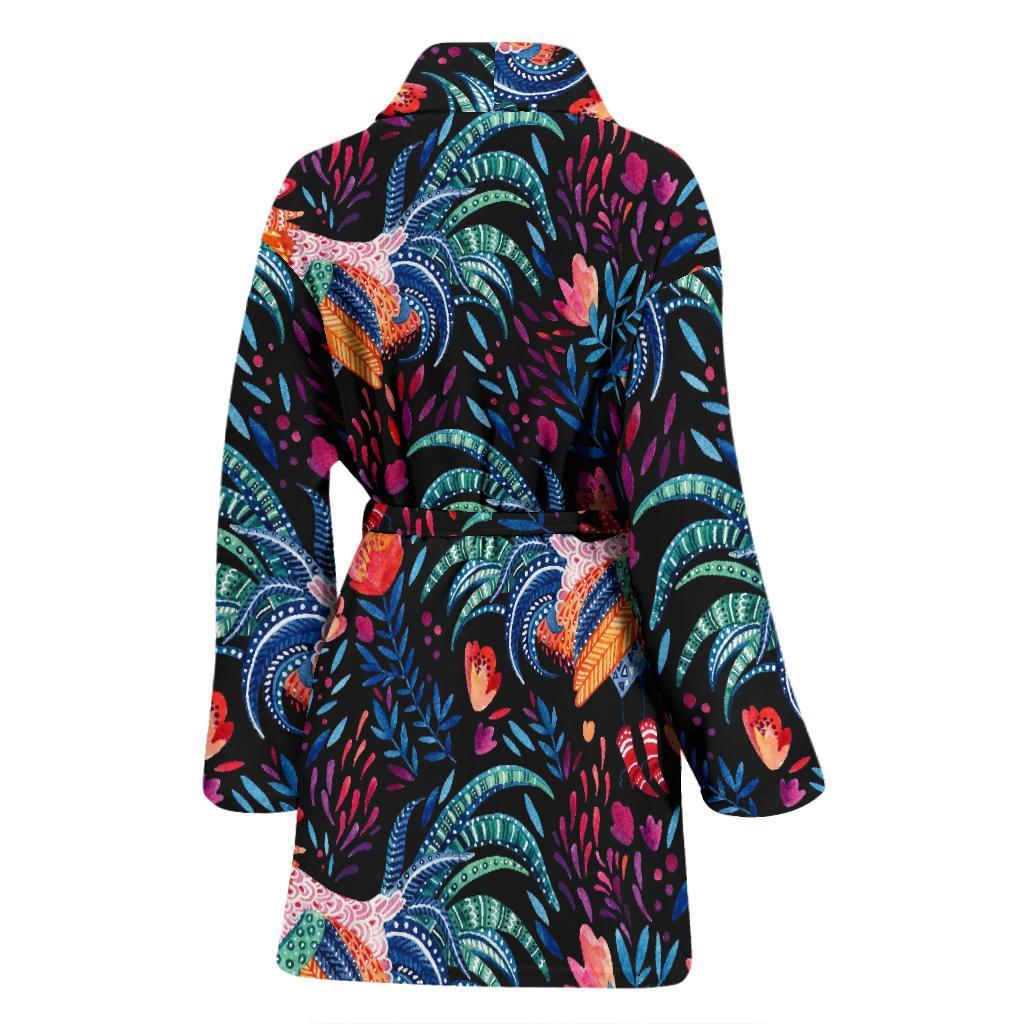 Rooster Hand Drawn Pattern Print Women Long Robe-grizzshop