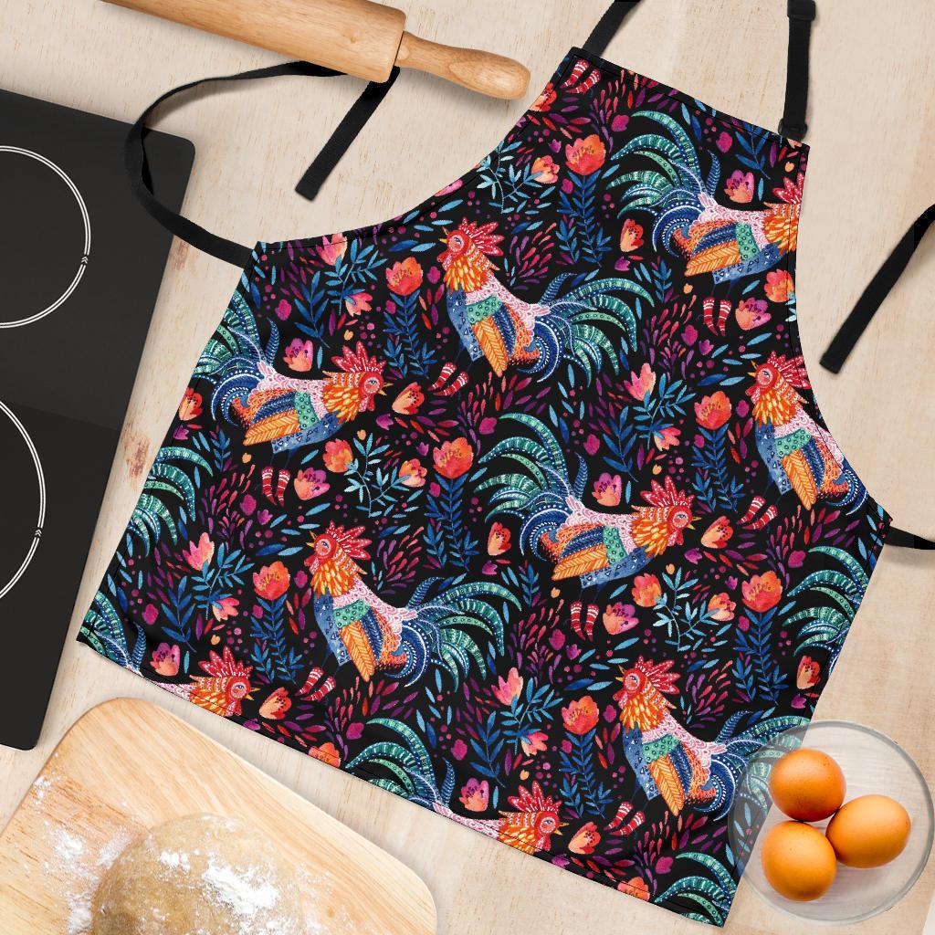 Rooster Hand Drawn Pattern Print Women's Apron-grizzshop