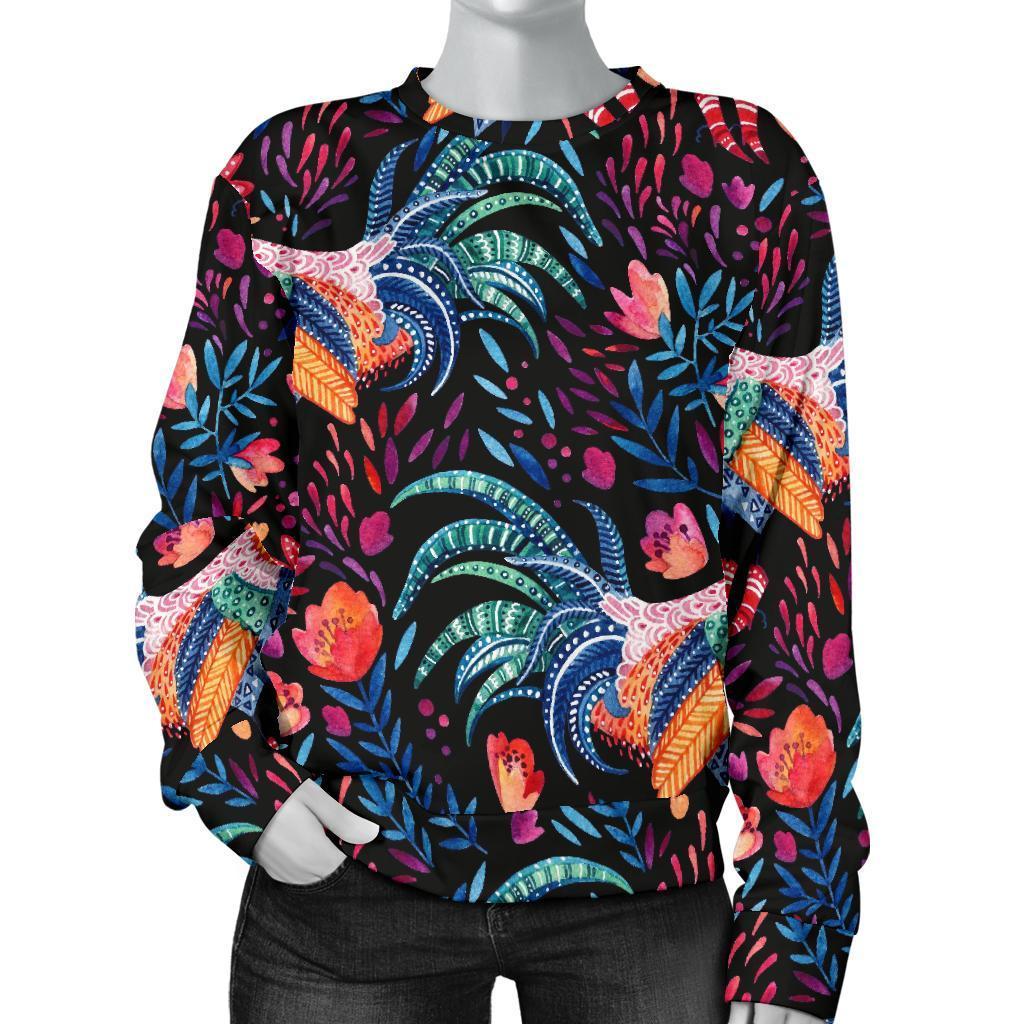 Rooster Hand Drawn Pattern Print Women's Sweatshirt-grizzshop