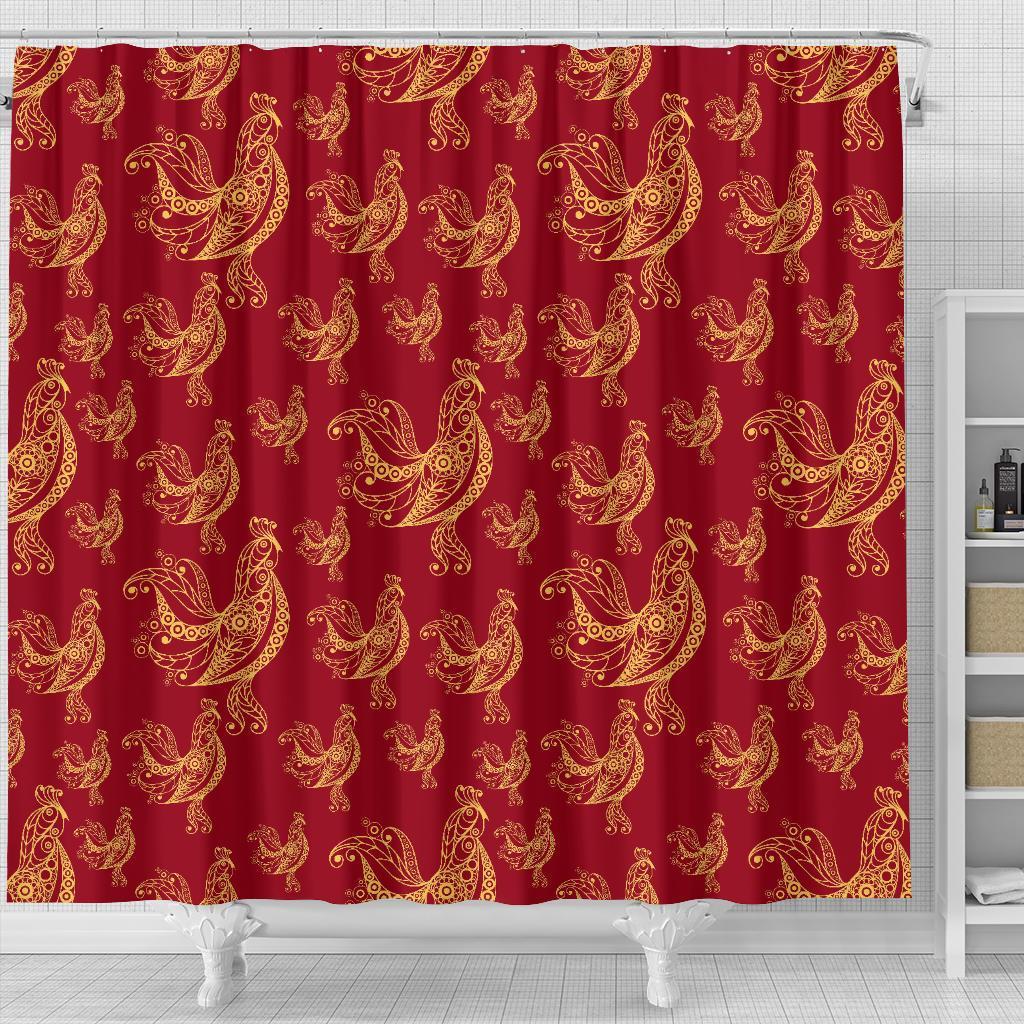 Rooster Pattern Print Bathroom Shower Curtain-grizzshop