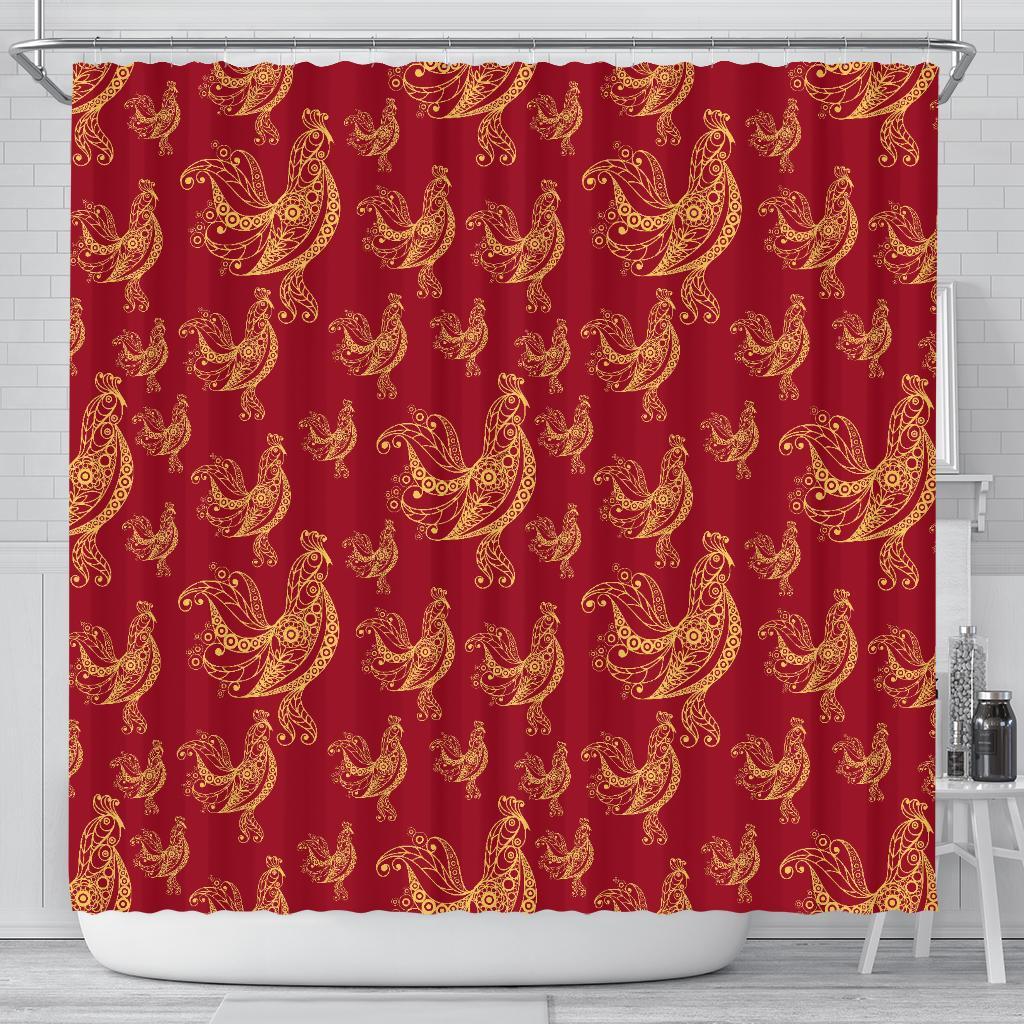 Rooster Pattern Print Bathroom Shower Curtain-grizzshop