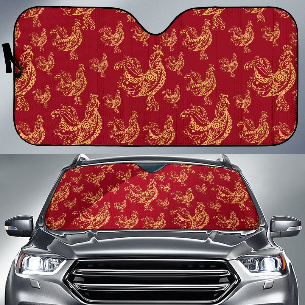 Rooster Pattern Print Car Sun Shade-grizzshop