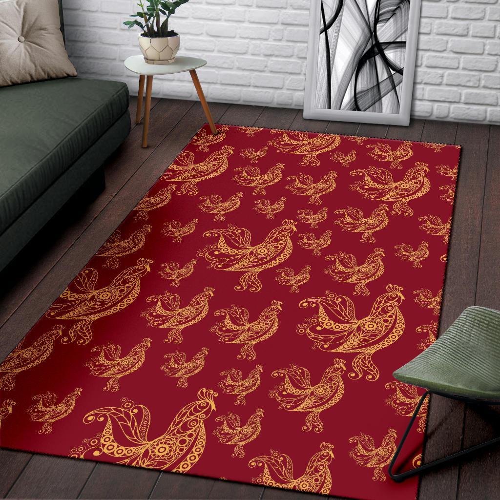 Rooster Pattern Print Floor Mat-grizzshop