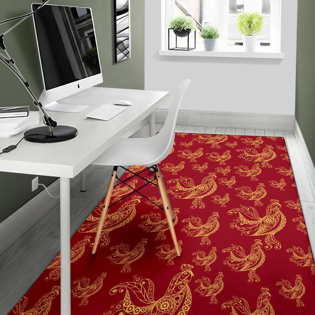 Rooster Pattern Print Floor Mat-grizzshop