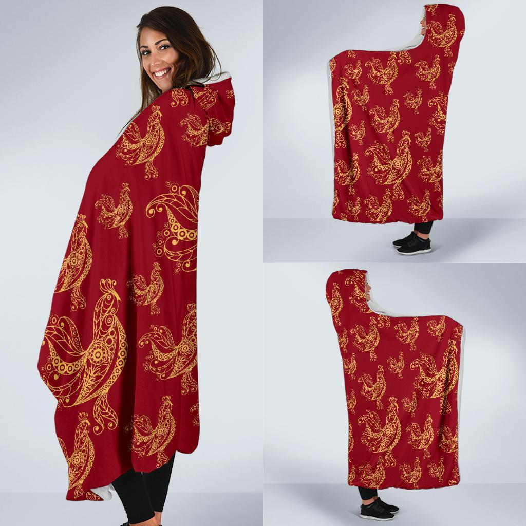 Rooster Pattern Print Hooded Blanket-grizzshop