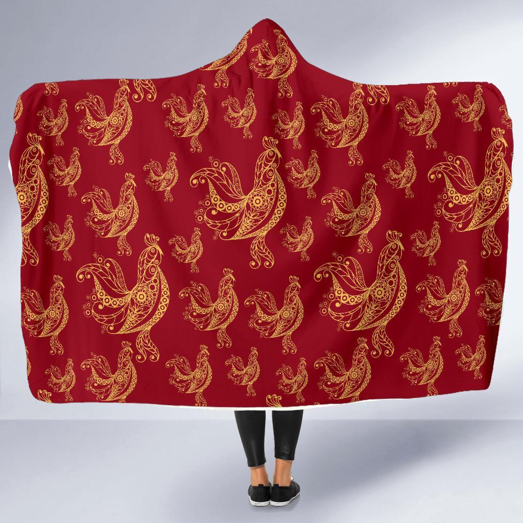 Rooster Pattern Print Hooded Blanket-grizzshop