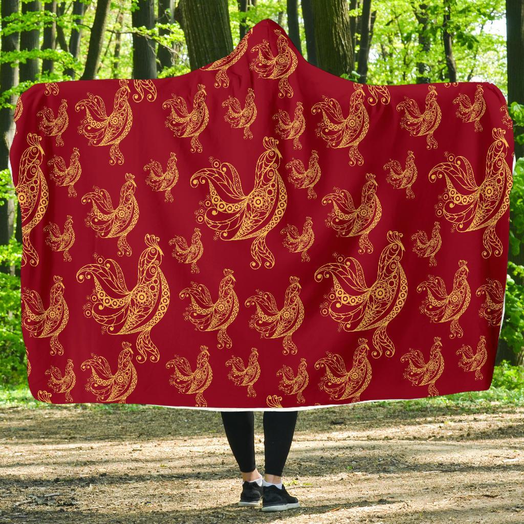 Rooster Pattern Print Hooded Blanket-grizzshop