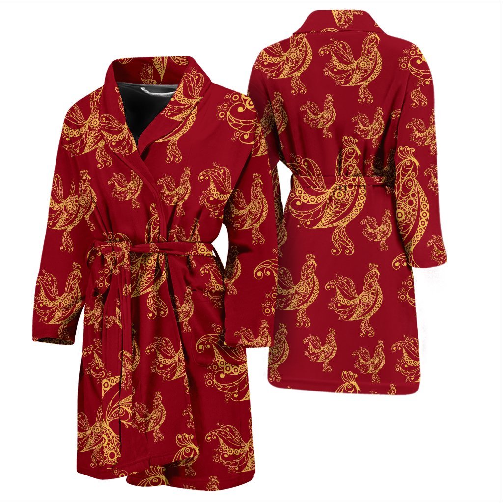 Rooster Pattern Print Men Long Robe-grizzshop