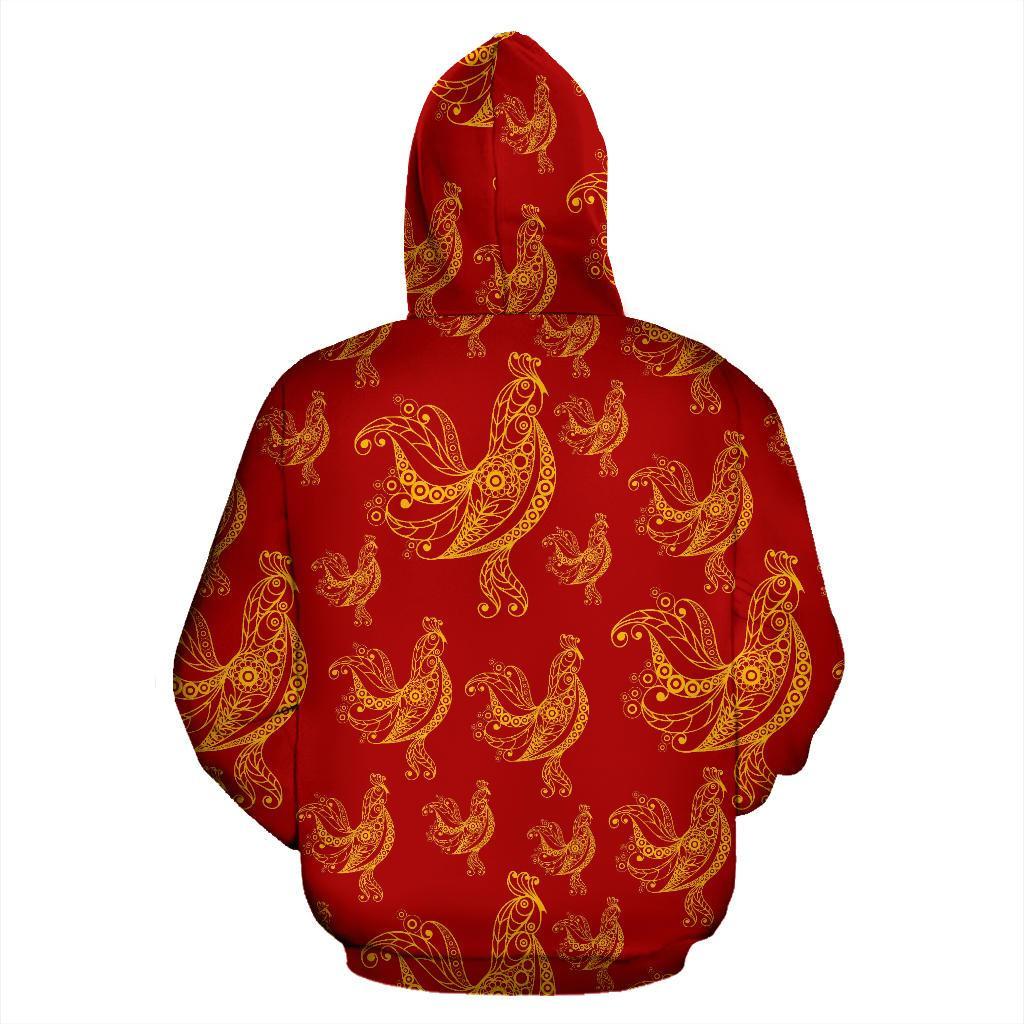 Rooster Pattern Print Men Women Pullover Hoodie-grizzshop