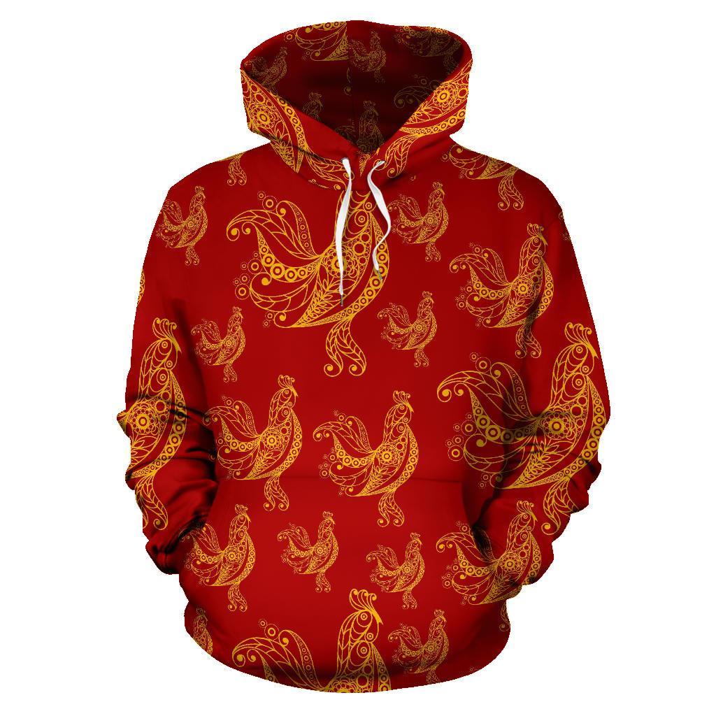 Rooster Pattern Print Men Women Pullover Hoodie-grizzshop