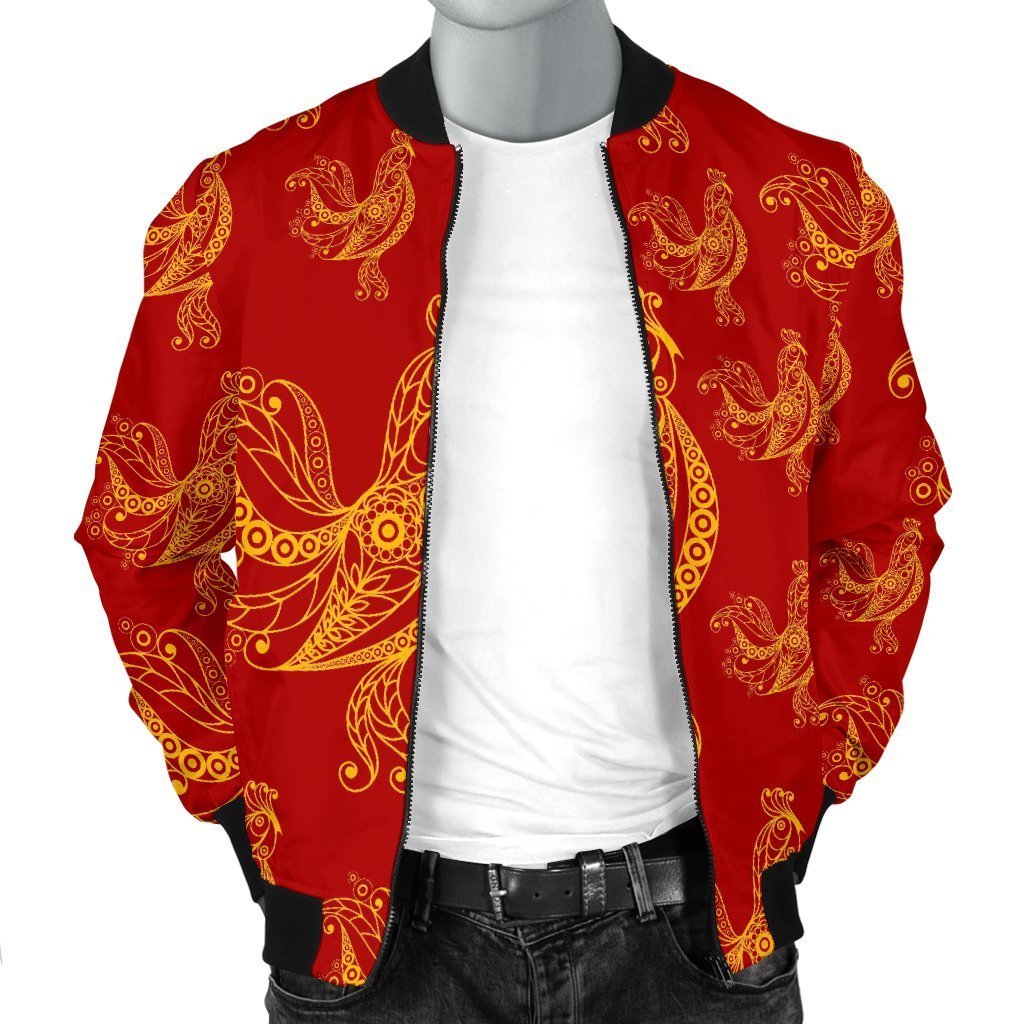 Rooster Pattern Print Men's Bomber Jacket-grizzshop