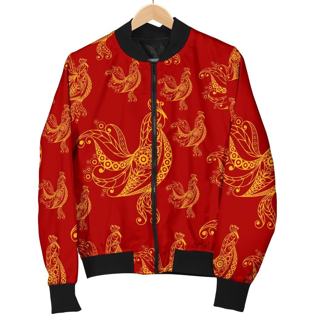 Rooster Pattern Print Men's Bomber Jacket-grizzshop