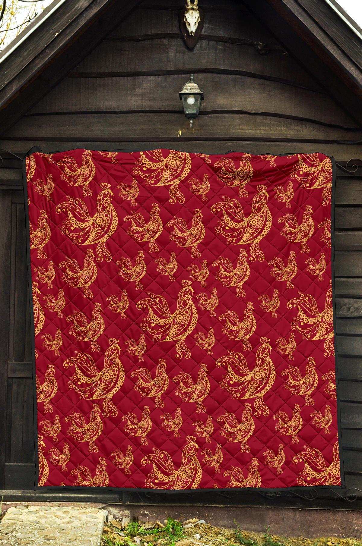 Rooster Pattern Print Quilt-grizzshop