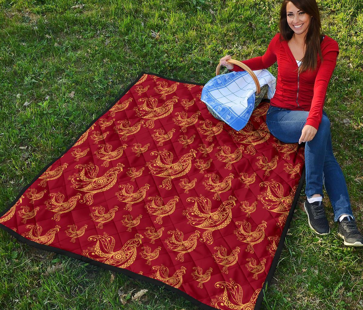 Rooster Pattern Print Quilt-grizzshop