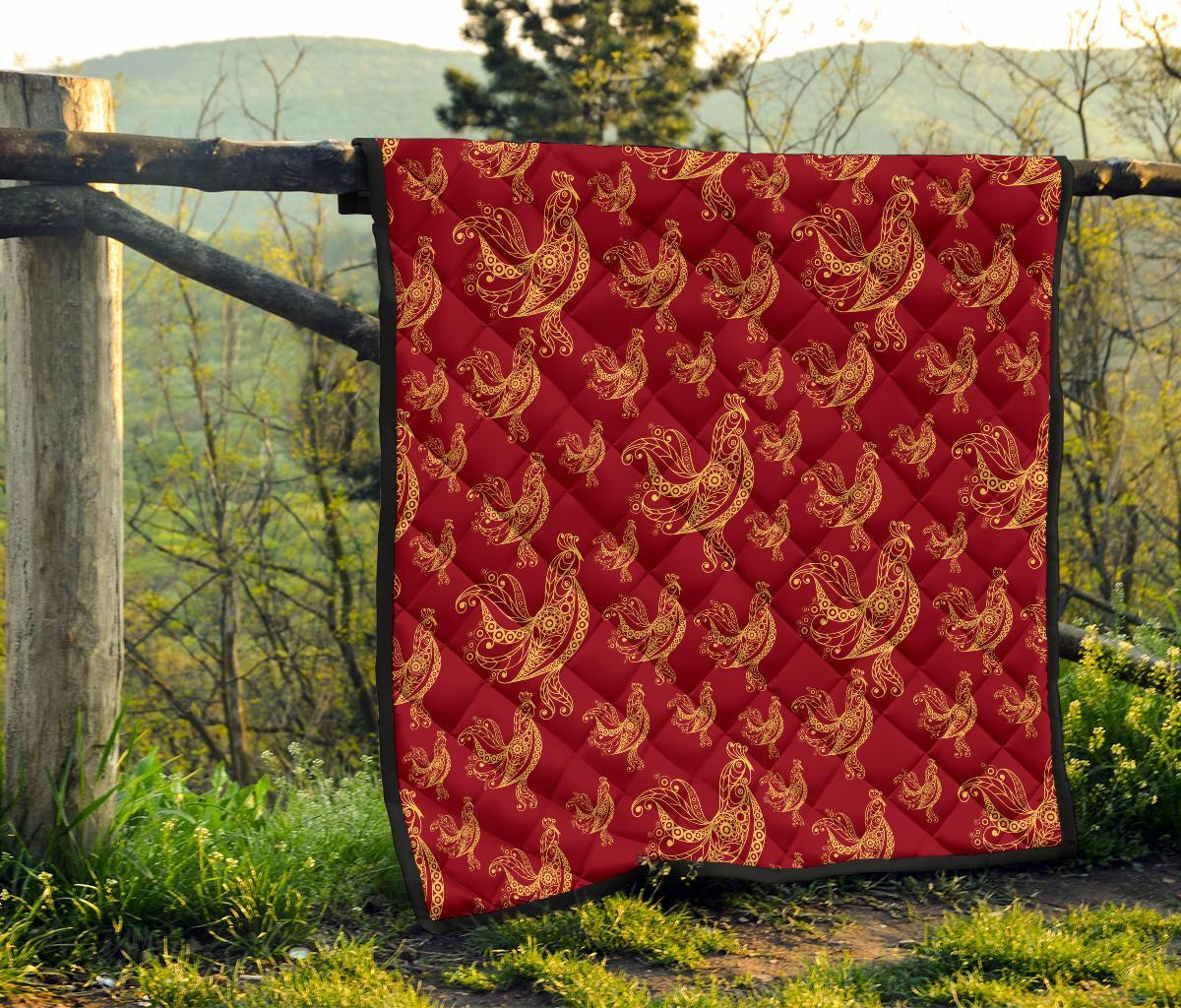 Rooster Pattern Print Quilt-grizzshop