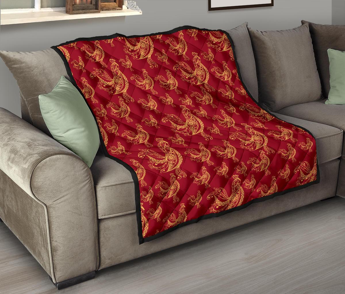 Rooster Pattern Print Quilt-grizzshop