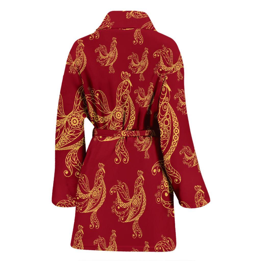 Rooster Pattern Print Women Long Robe-grizzshop