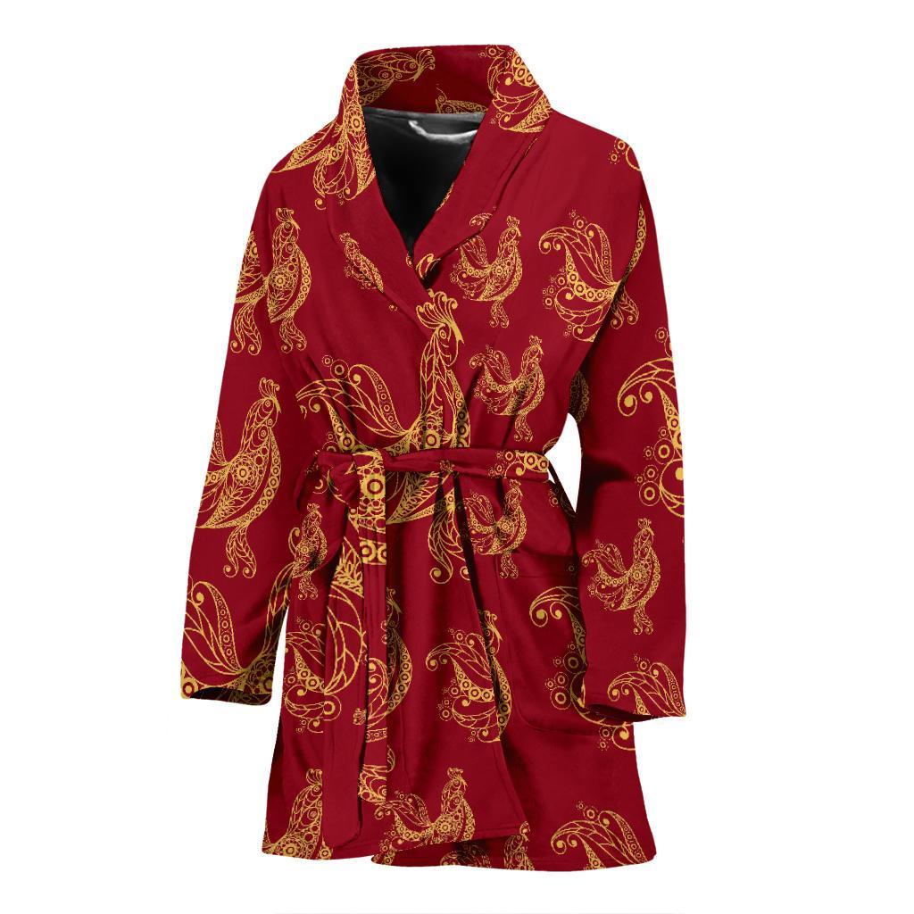 Rooster Pattern Print Women Long Robe-grizzshop