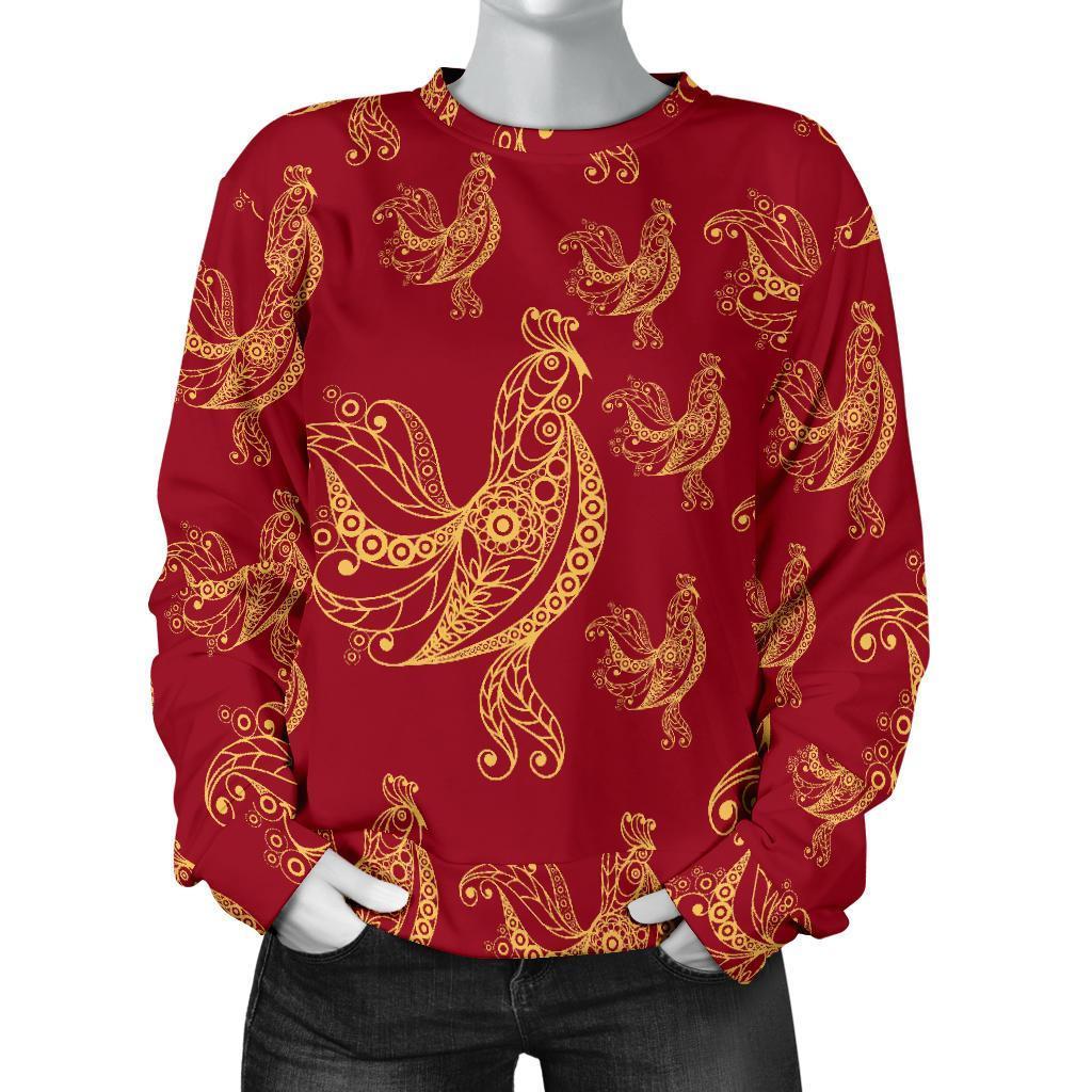 Rooster Pattern Print Women's Sweatshirt-grizzshop