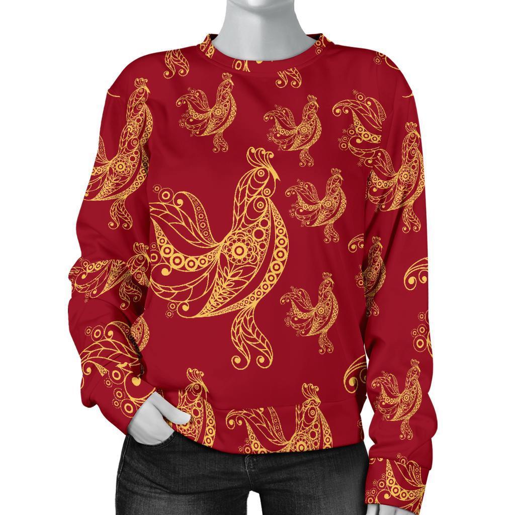 Rooster Pattern Print Women's Sweatshirt-grizzshop