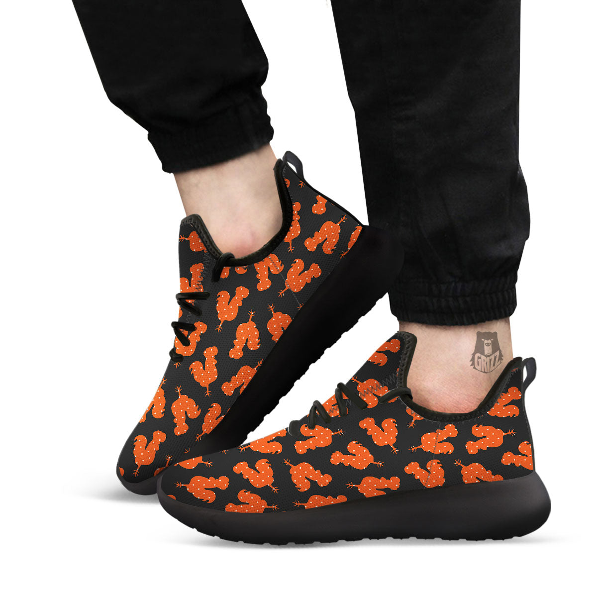 Rooster Polka Dot Print Pattern Black Athletic Shoes-grizzshop