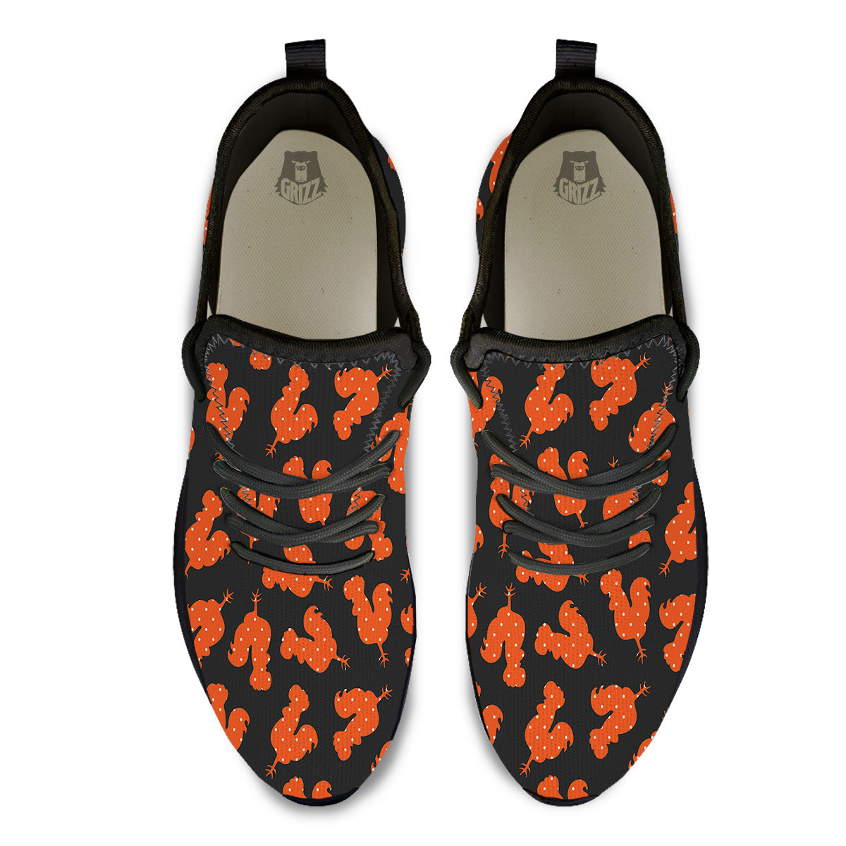 Rooster Polka Dot Print Pattern Black Athletic Shoes-grizzshop