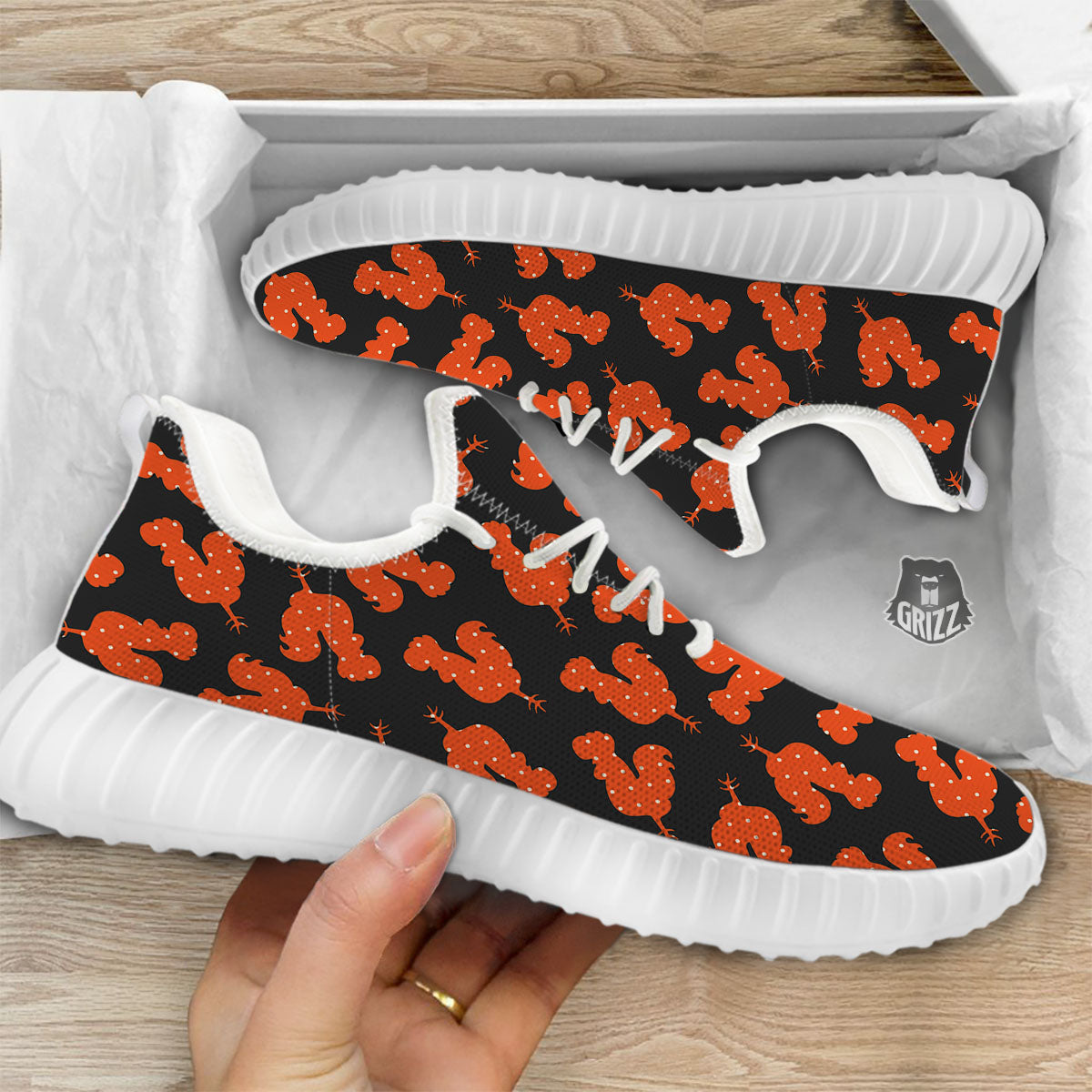 Rooster Polka Dot Print Pattern White Walking Shoes-grizzshop