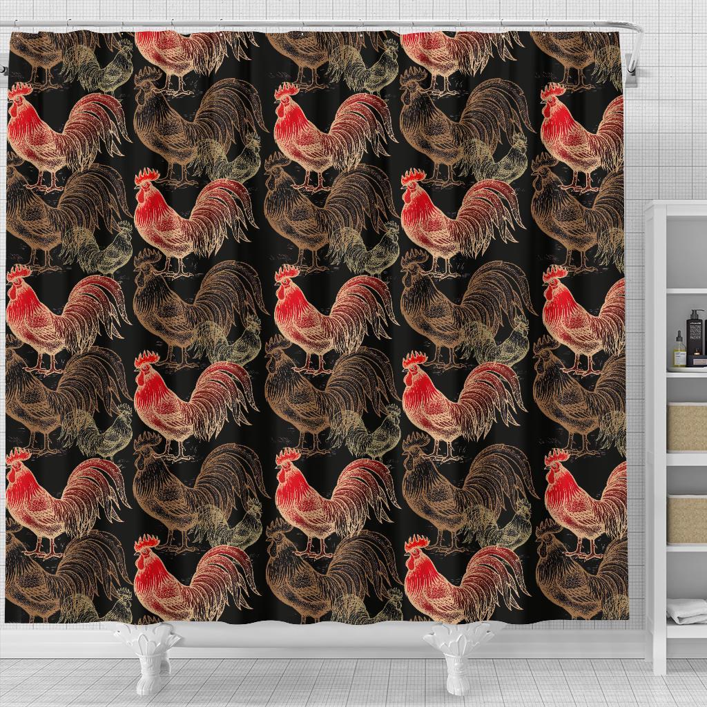 Rooster Print Pattern Bathroom Shower Curtain-grizzshop