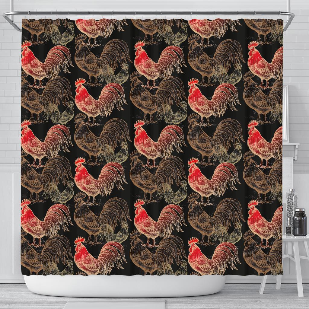 Rooster Print Pattern Bathroom Shower Curtain-grizzshop