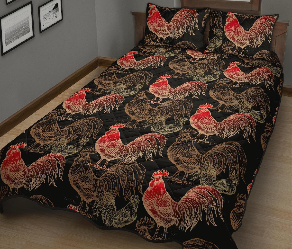 Rooster Print Pattern Bed Set Quilt-grizzshop