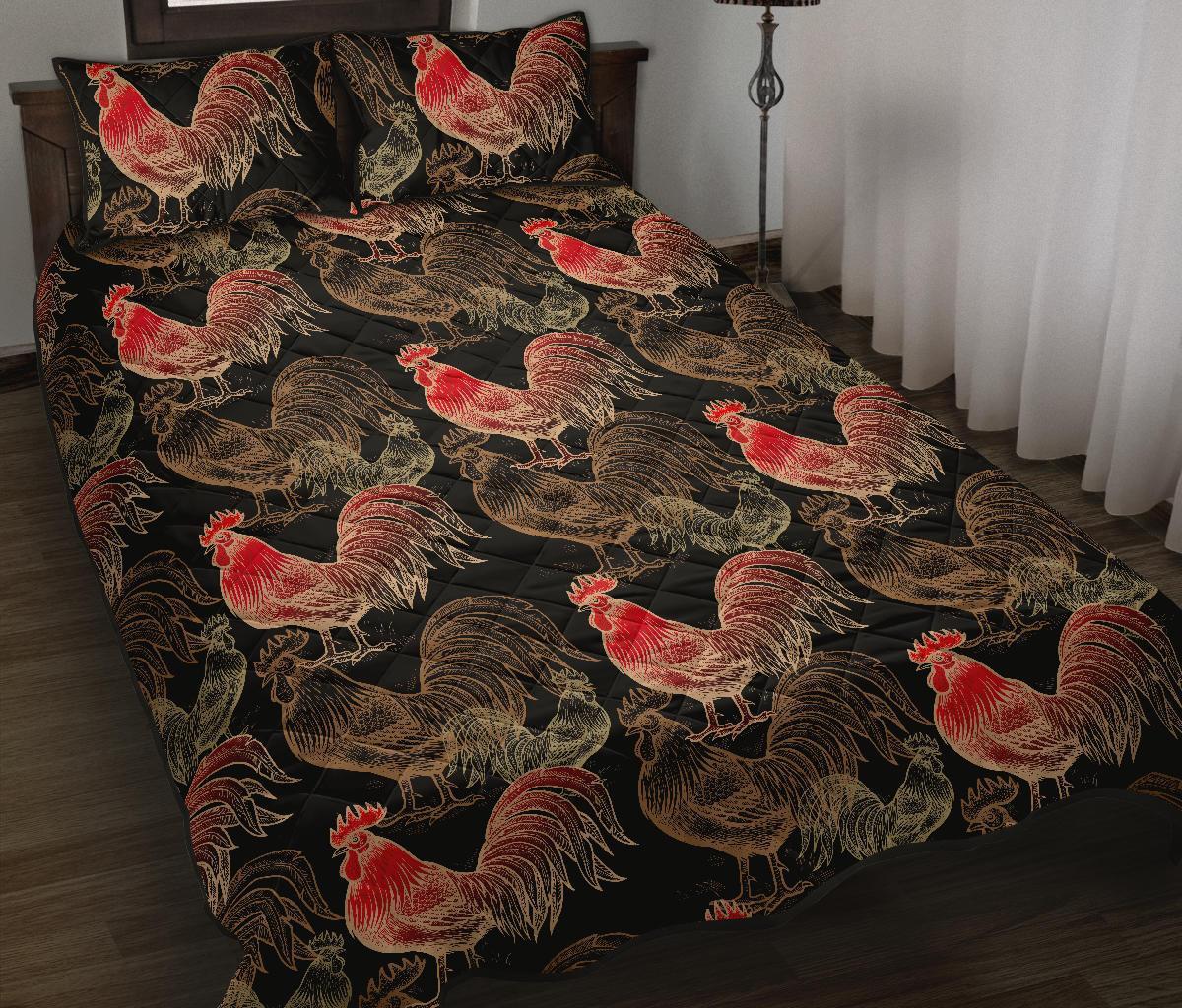 Rooster Print Pattern Bed Set Quilt-grizzshop