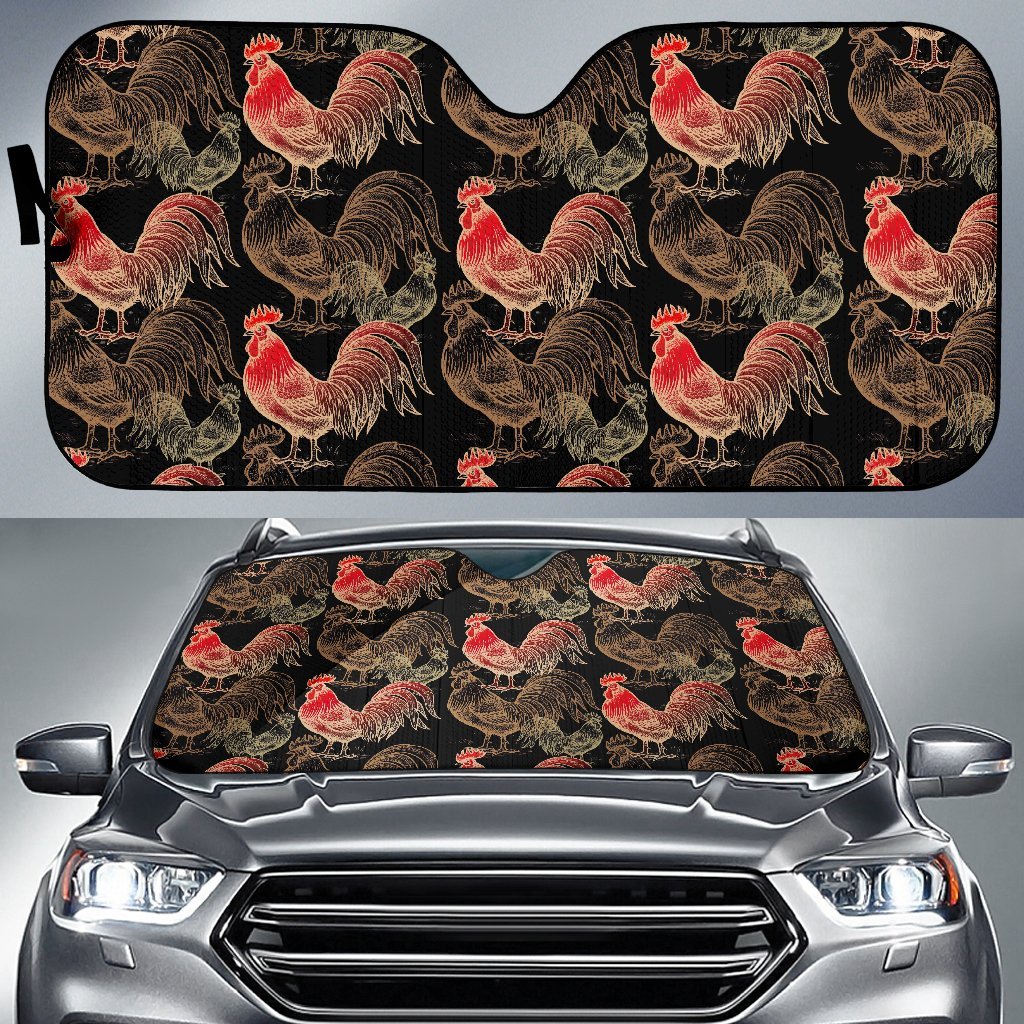 Rooster Print Pattern Car Sun Shade-grizzshop