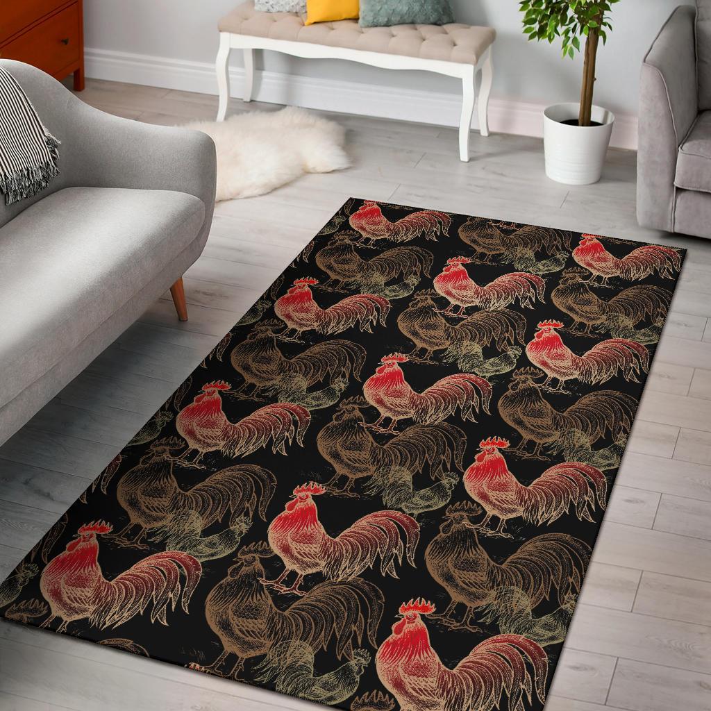 Rooster Print Pattern Floor Mat-grizzshop