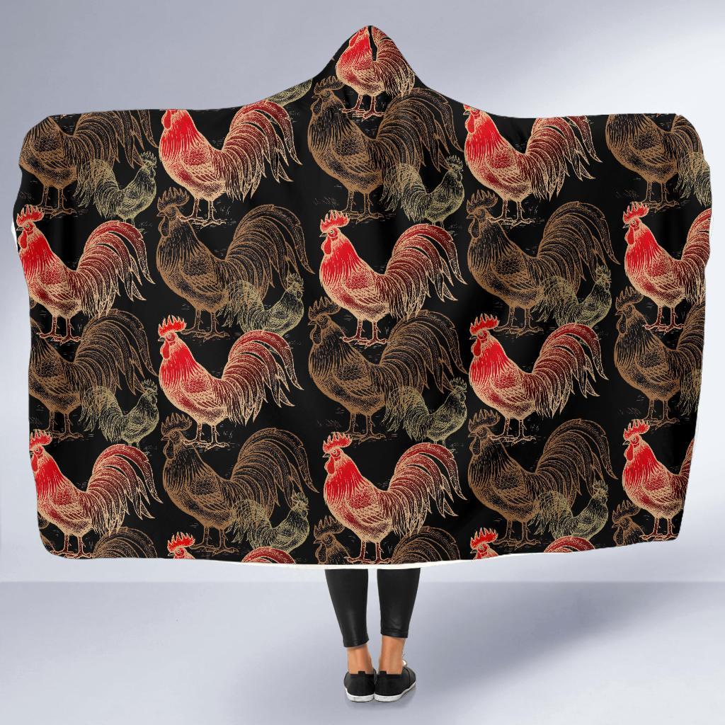Rooster Print Pattern Hooded Blanket-grizzshop